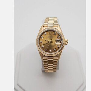 ROLEX DATEJUST FACTORY DIAMOND DIAL President Ladies 18k Yellow Gold Watch